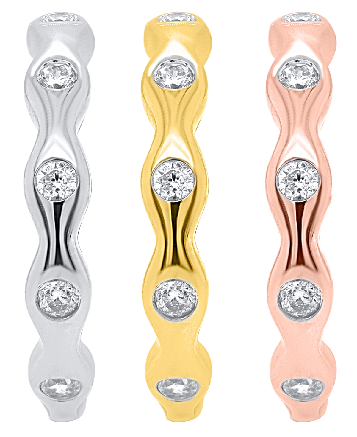 Forever Grown Diamonds 3-pc. Lab-grown Diamond Stack Ring (1.ct. T.w.) Set In Sterling Silver, 14k Yellow Gold Plating & 14