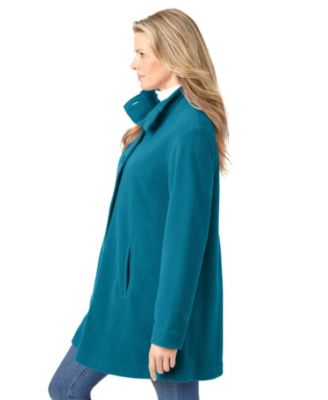 Plus Size Fleece Swing Funnel-Neck Coat