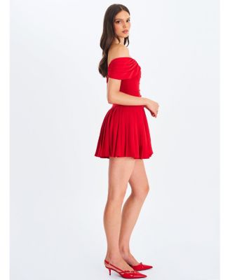 Women's Narelle Crimson Off-Shoulder Sweetheart Drop Waist Mini Dress