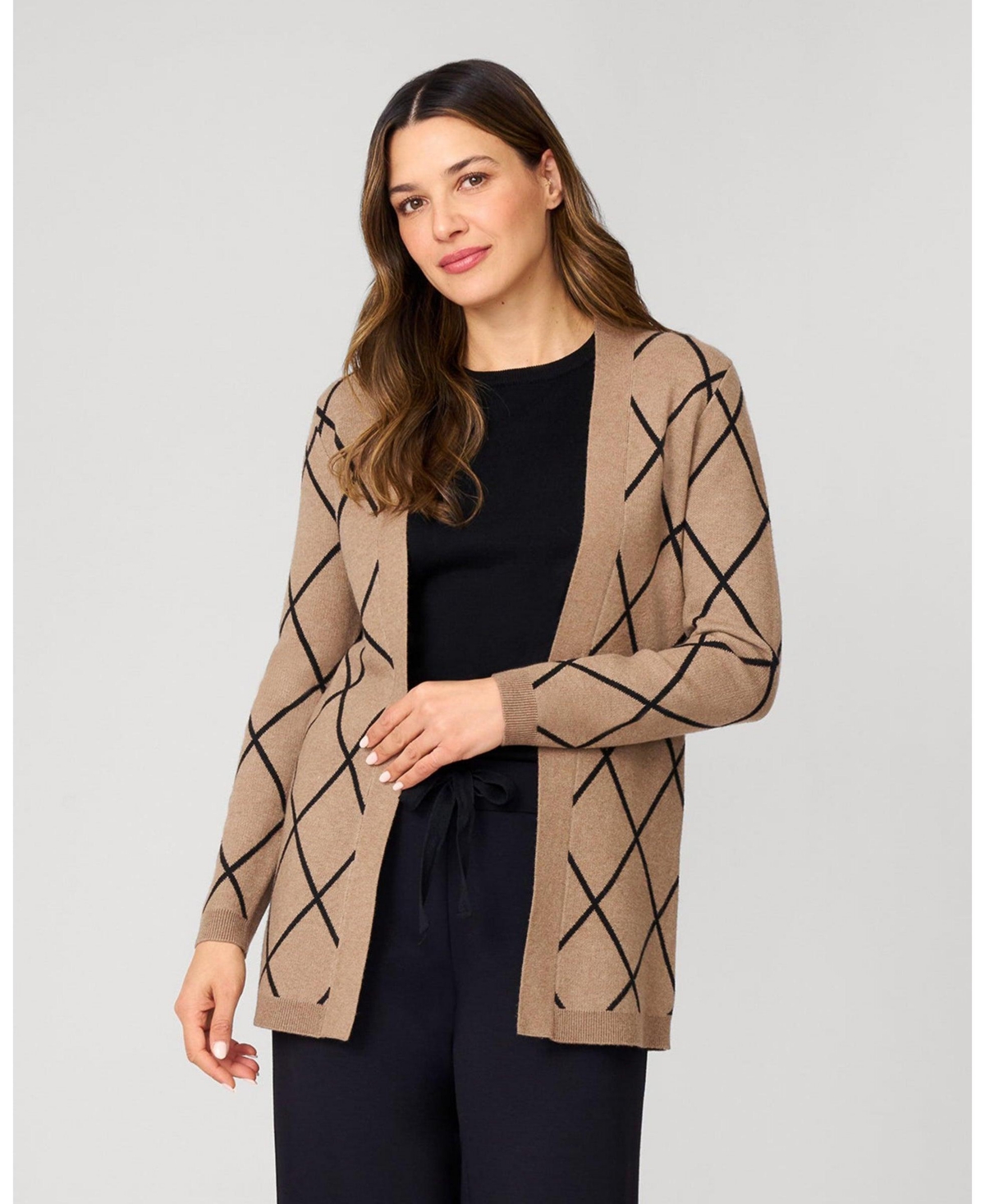 Cable & Gauge Women's Open Front Argyle Cardigan