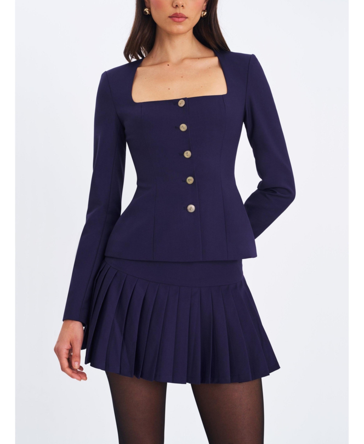 Miss Circle Women's Skyla Indigo Square Neckline Peplum Blazer