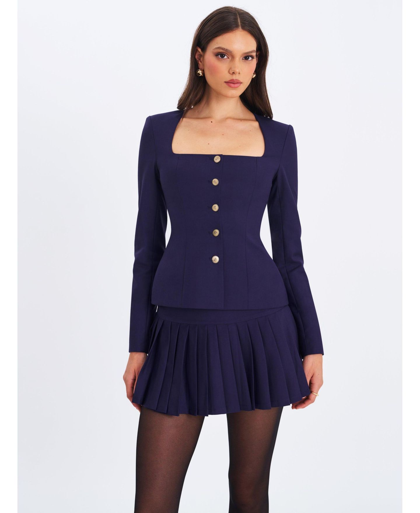 Женский пиджак Miss Circle Skyla Indigo Square Neckline Peplum Blazer, цвет: Тёмно-синий — фото 1