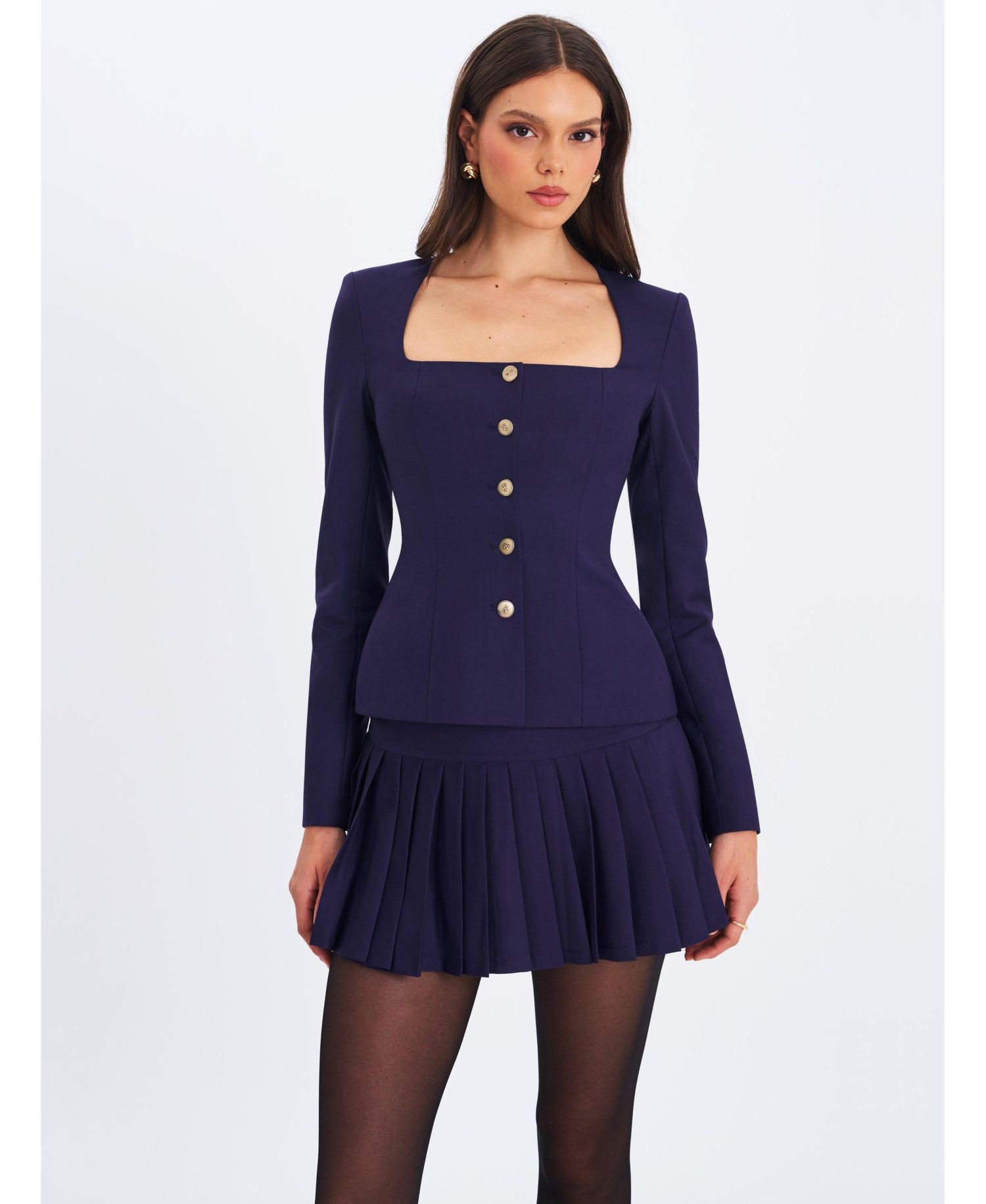 Women's Skyla Indigo Square Neckline Peplum Blazer