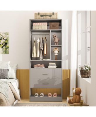 23.6'' Freestanding Closet System with 2 Drawers and 6 Shelves, 2FT Small Walk-in Closet Organizer with Hanging Rod