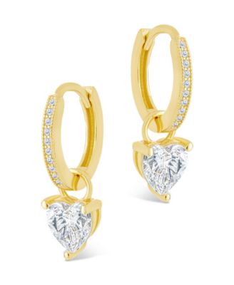 Sterling Silver Eugenia Heart Cut CZ Dangle Micro Hoops