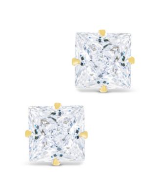 Sterling Silver Princess Cut Prong Set Stud Earrings