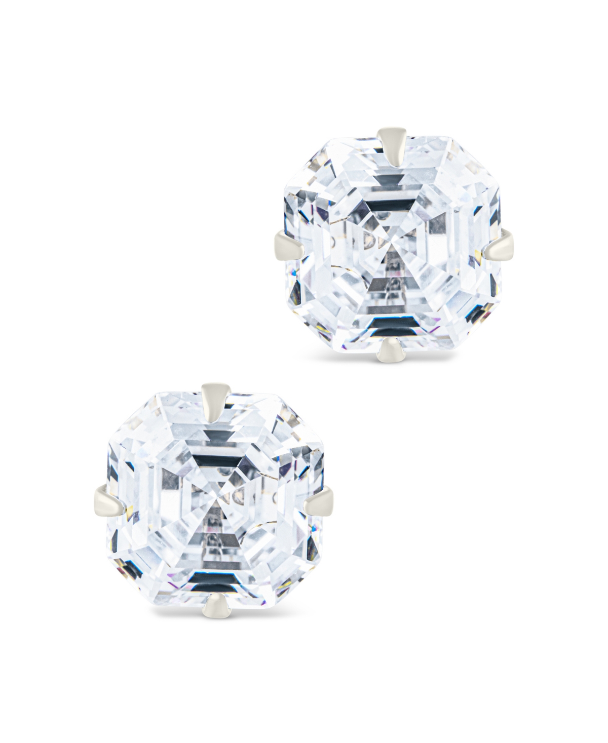 Sterling Forever Sterling Silver Asscher Cut Prong Set Stud Earrings
