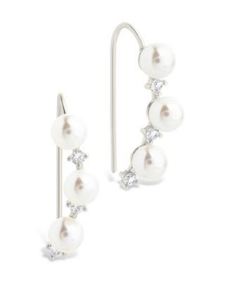Sterling Silver Siena CZ Cultivated Pearl Threader Earrings