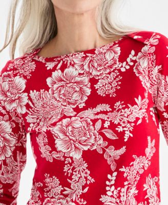 Petite Holiday Floral 3/4-Sleeves Top