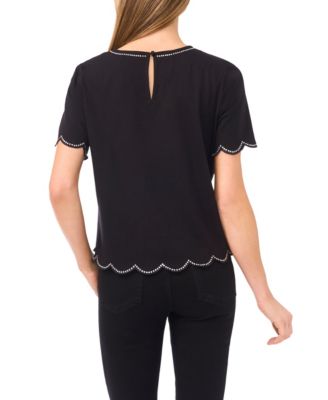 Women's Rhinestone Scalloped Knit Top