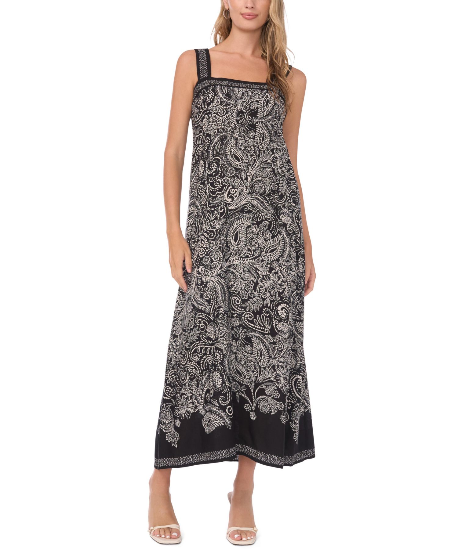 Women's Printed Square-Neck Smocked-Back Sleeveless Maxi Dress
