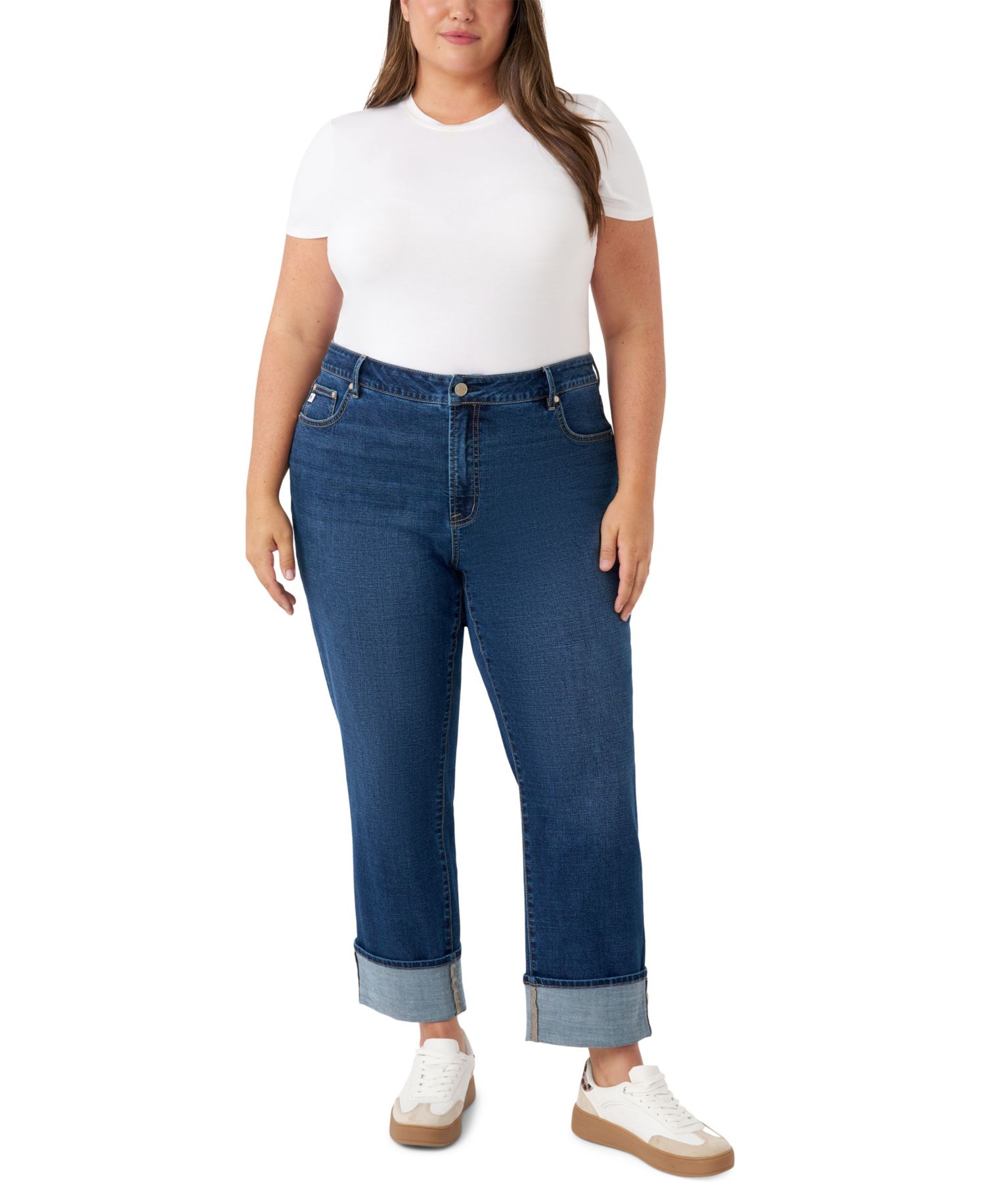 Plus Size Vintage Straight Cuffed Jeans