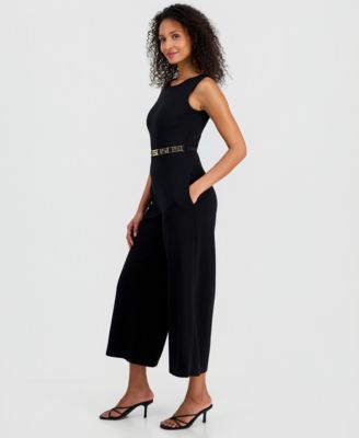 Women's Belted Sleeveless Crepe Jumpsuit