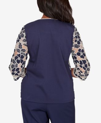 Plus Size Saratoga Springs Floral Lace Trim Soft Knit Top