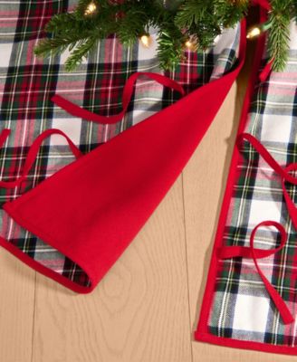 Christmas Classic Holiday Plaid Cotton Tree Round Skirt, 48"