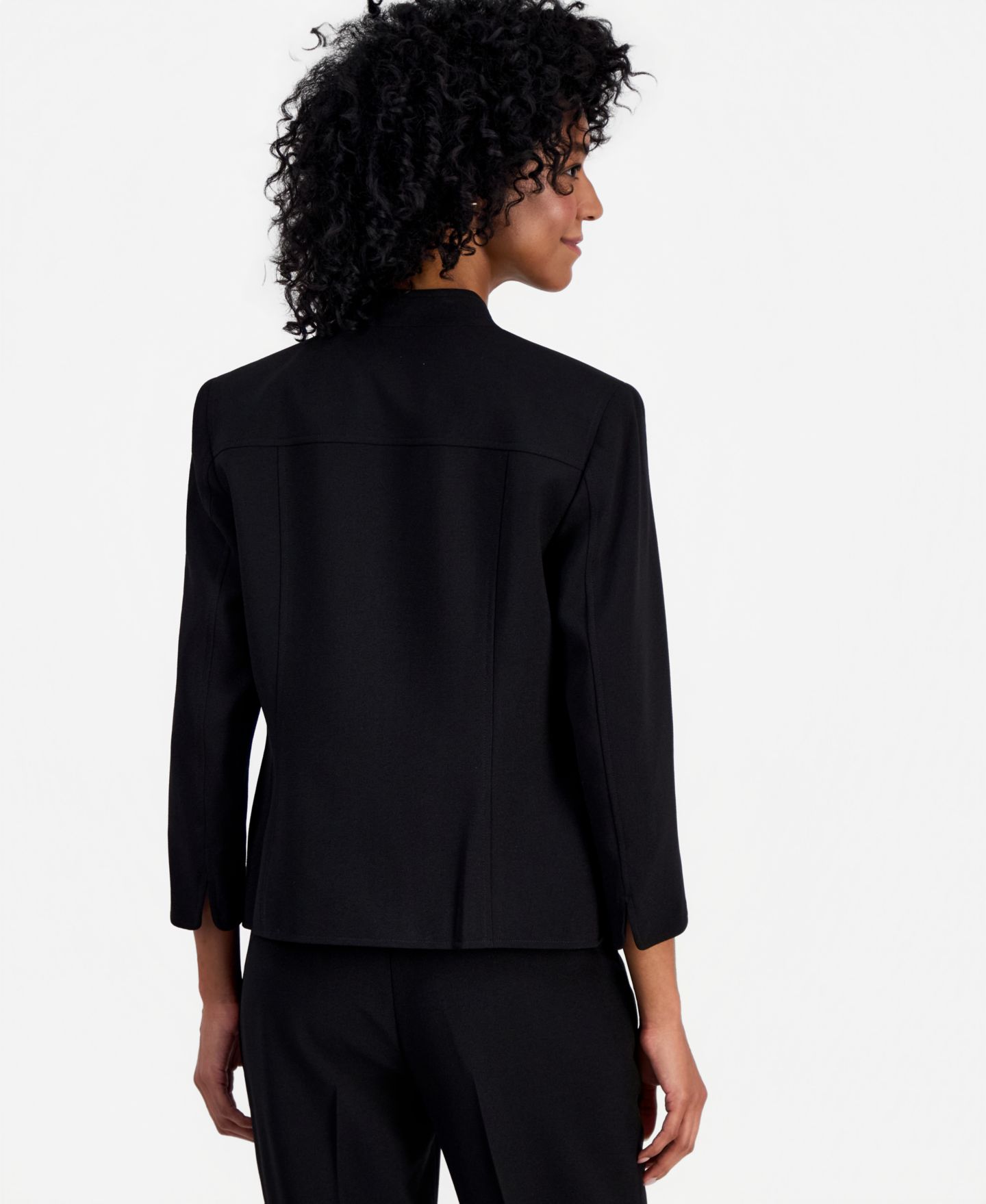 Женский пиджак Anne Klein Crepe Star-Collar Open-Front Blazer, цвет: Чёрный — фото 5