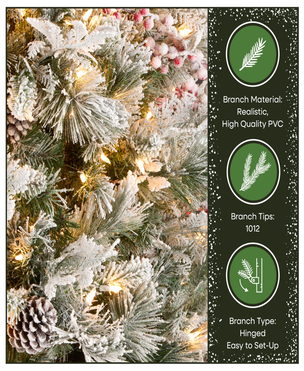 National Tree Company 7.5' Snowy Bedford Pine Tree with Red Berries, Cedar Leaves, Mixed Cones 700 Clear Lights
