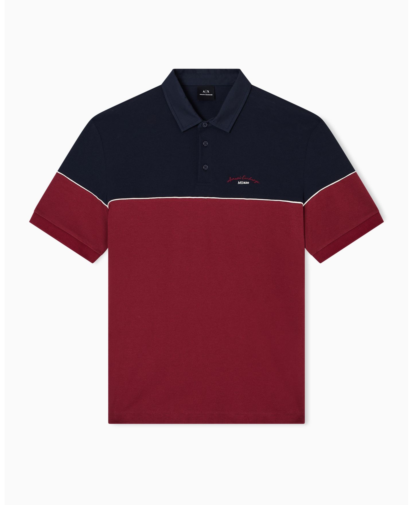 Мужское поло A|X Armani Exchange Color Block Pique Polo Shirt, цвет: Глубокий тёмно-синий — фото 6