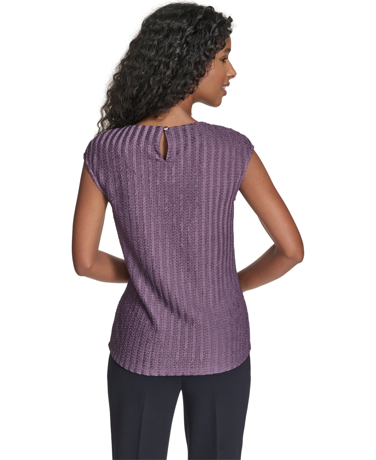 Calvin Klein Petite Cap Sleeve Textured Knit Top In Purple
