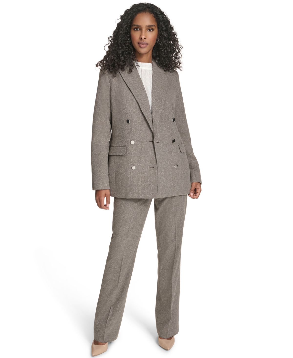 Calvin Klein Women's Double Breasted Belted Jacket In Gray