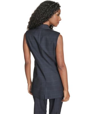 Women's Collared Windowpane Vest Jacket