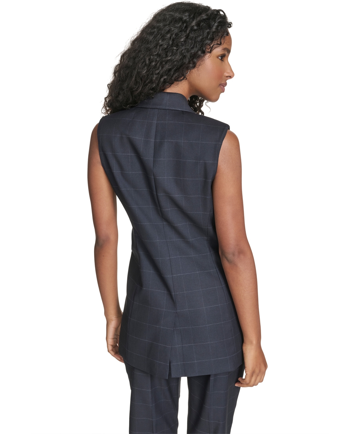 Calvin Klein Women's Windowpane Vest Jacket In Blue