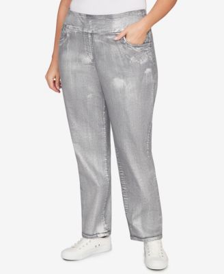 Plus Size Metallic Painted Pull On Jeans