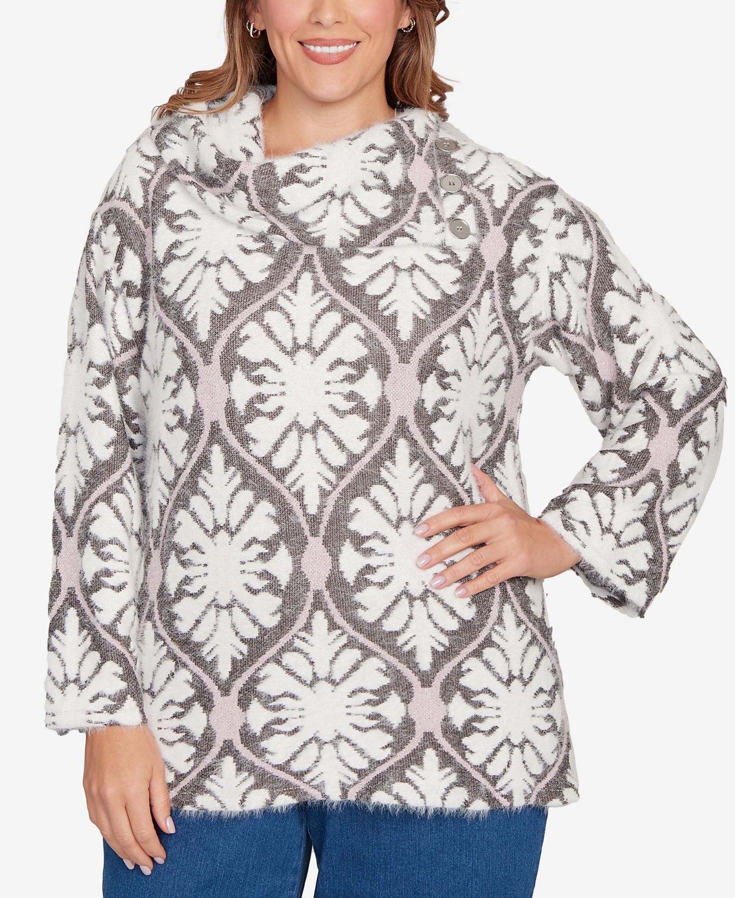 Plus Size Medallion Jacquard Sweater Knit Top