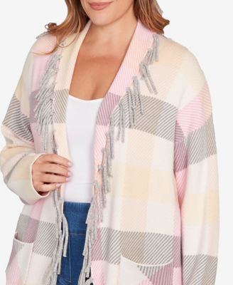 Plus Size Luxe Plaid Fringed Cardigan Sweater 