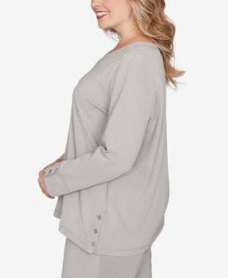 Plus Size Luxe Rib V-Neck Button Accent Knit Top