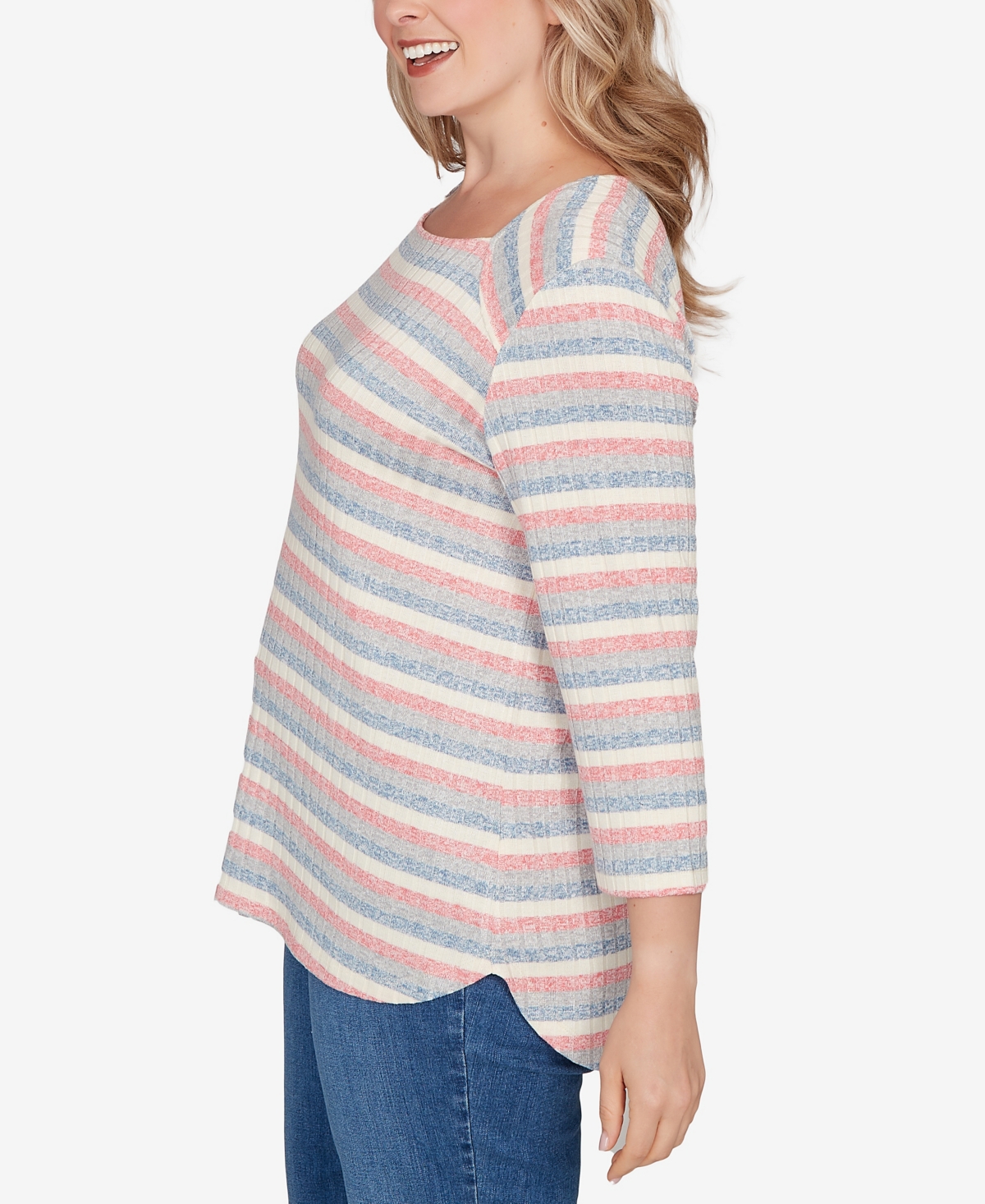 Ruby Rd. Plus Marled Stripe Envelope Neck Rib Knit Top