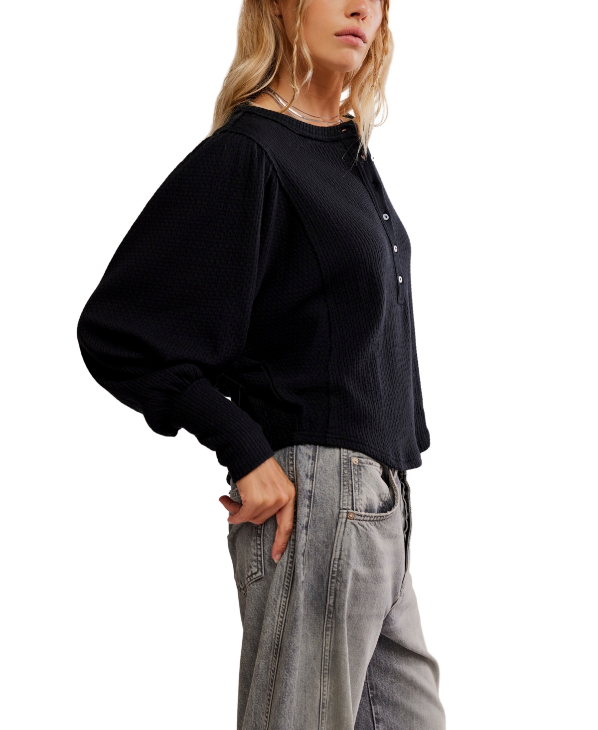 Free People Women's Quinn Dolman Balloon Sleeve Top