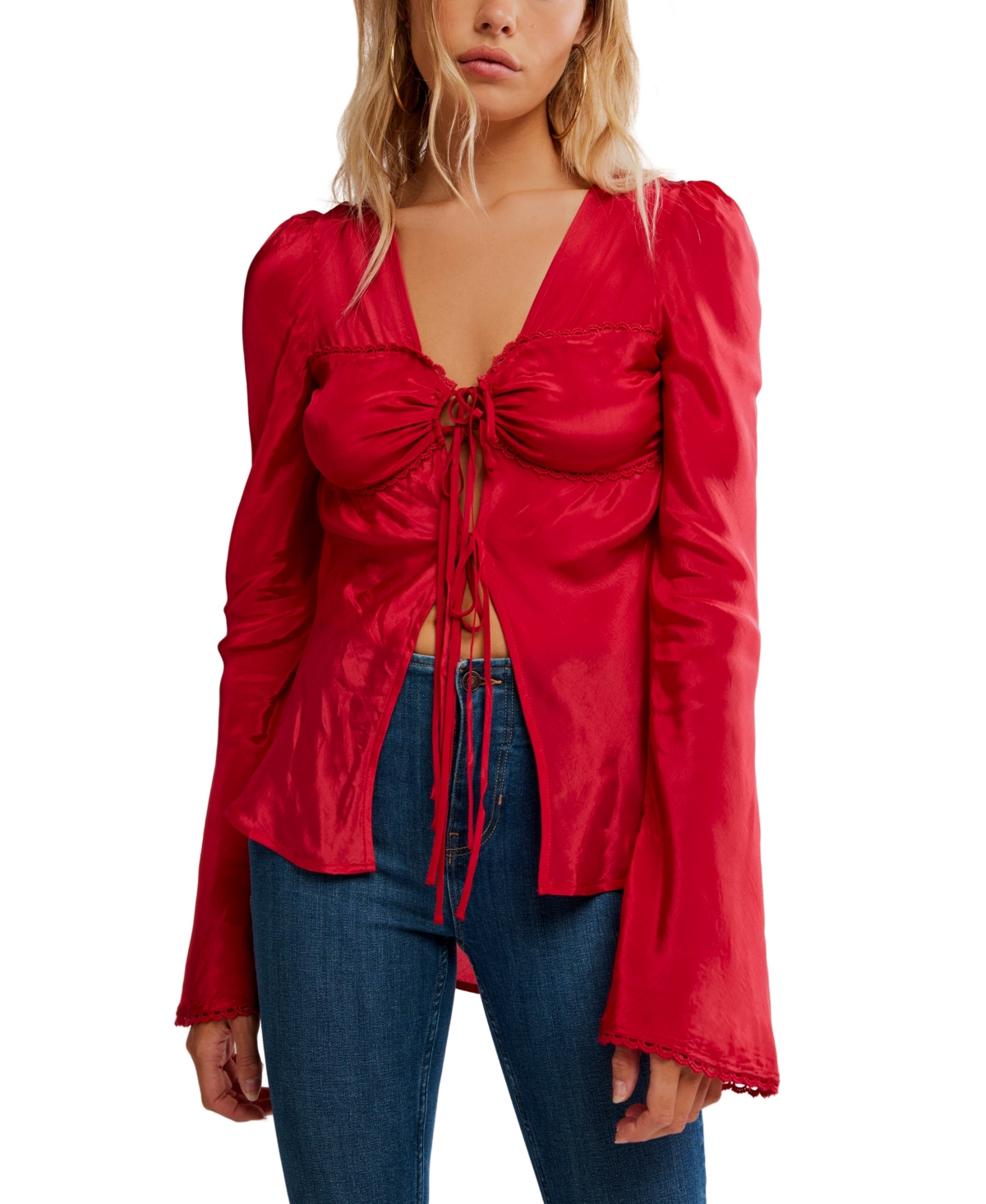 Free People Women's Bali Ariel Deep V-Neck Front Tie Top