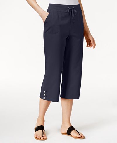 Karen Scott Petite Drawstring Button-Detail Capri Pants, Only at Macy's ...