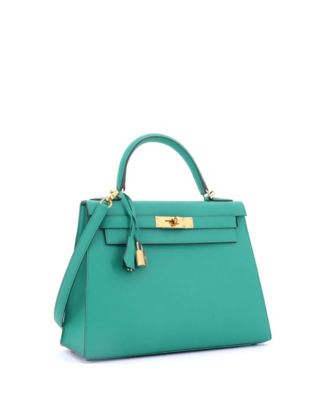 Kelly 28 Handbag Green Epsom with Gold Hardware