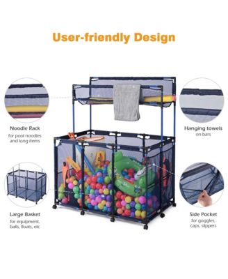Mesh Pool Storage Bin Cart Rolling Toys Bin Storage 214 Gallon Organizer Extra Large 6 Wheels with Black Cover Replacement