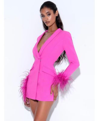 Women Madeline Fuchsia Feather Trim Blazer Dress