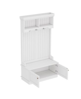 Streamdale Hall Tree Entryway Shoe Bench Coat Rack Hooks - White