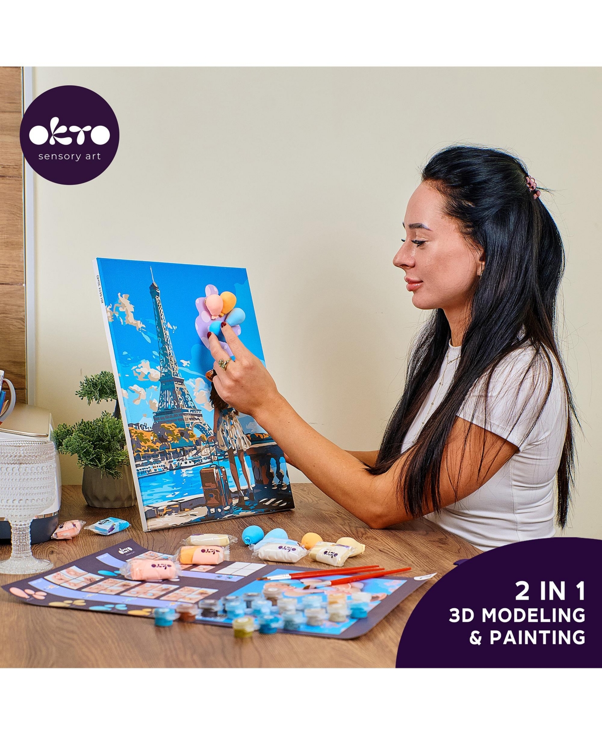 Wise Elk Okto Air-Dry Clay 3D Painting Kit – Greetings From Paris (11.8 x 15.7 in)