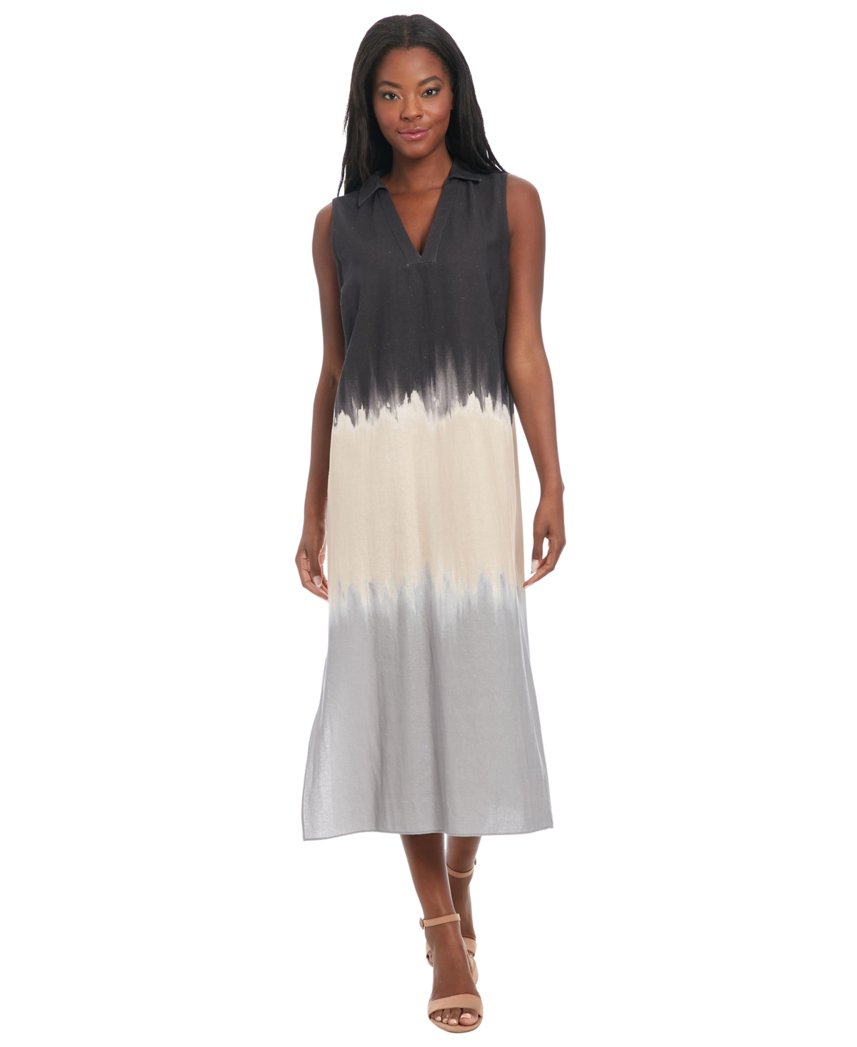 London Times Women's Sleeveless V-Neck Tunic Maxi Dress