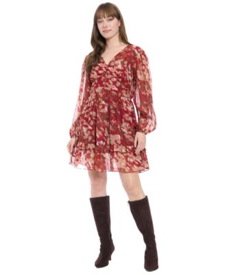 London Times - Women's V-Neck Printed Flounce Dress