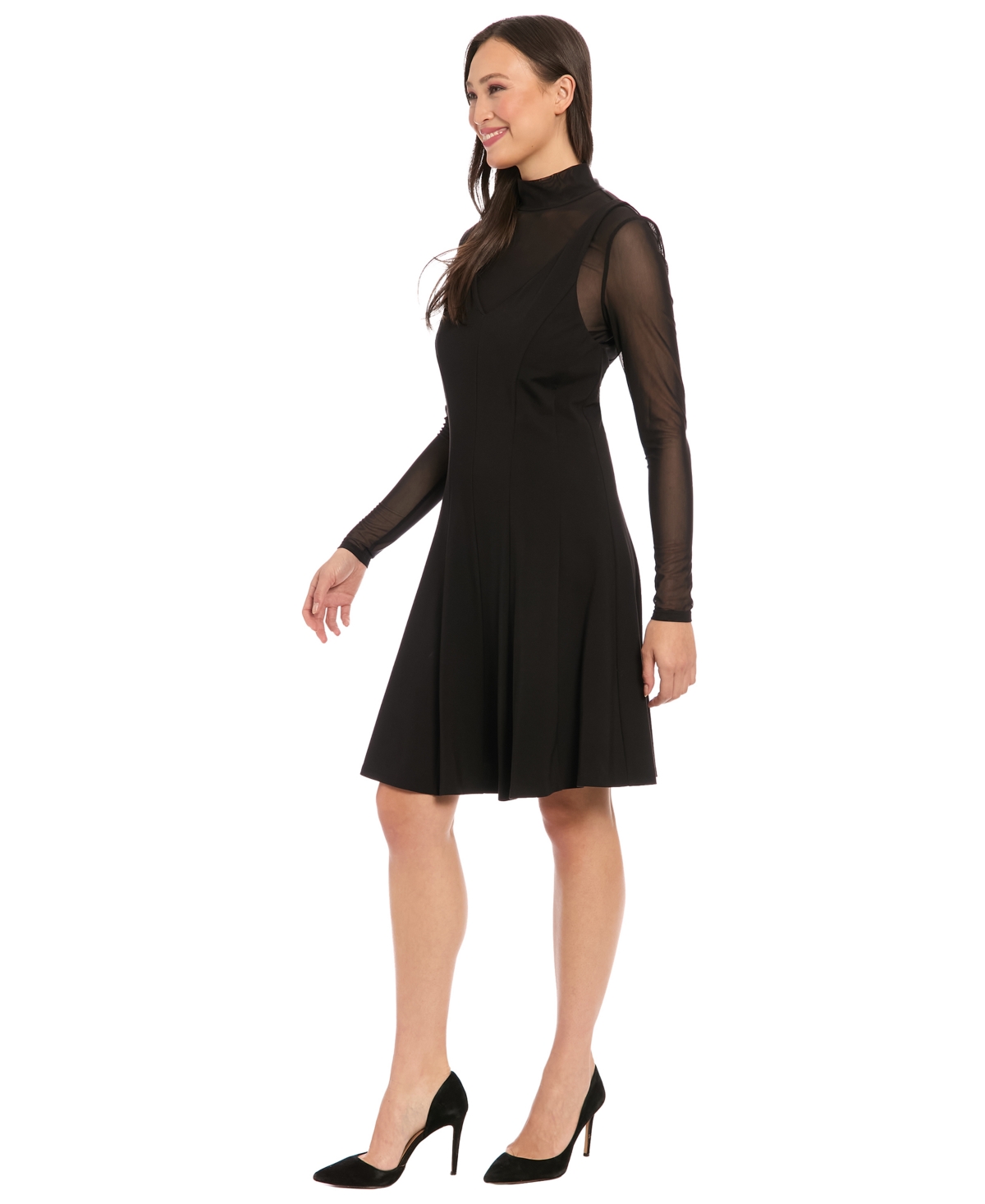 London Times Women's Mock Neck Long-sleeve Dress In Black