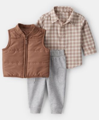 Carter's - Baby Boys 3-Piece Plaid Sleeveless Vest, Shirt and Joggers Set