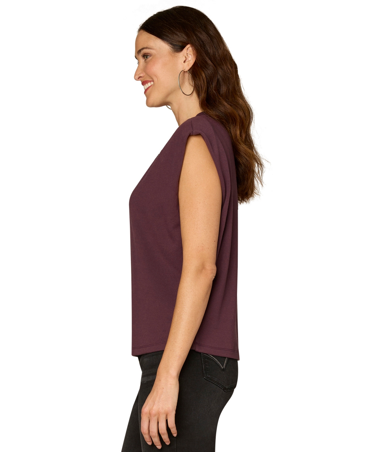 Democracy Women's Cap Sleeve Cut Out Knit Top In Burgundy