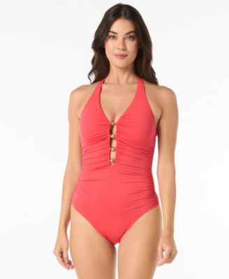 Carmen Marc Valvo - Women's Beaded Plunge One-Piece Swimsuit