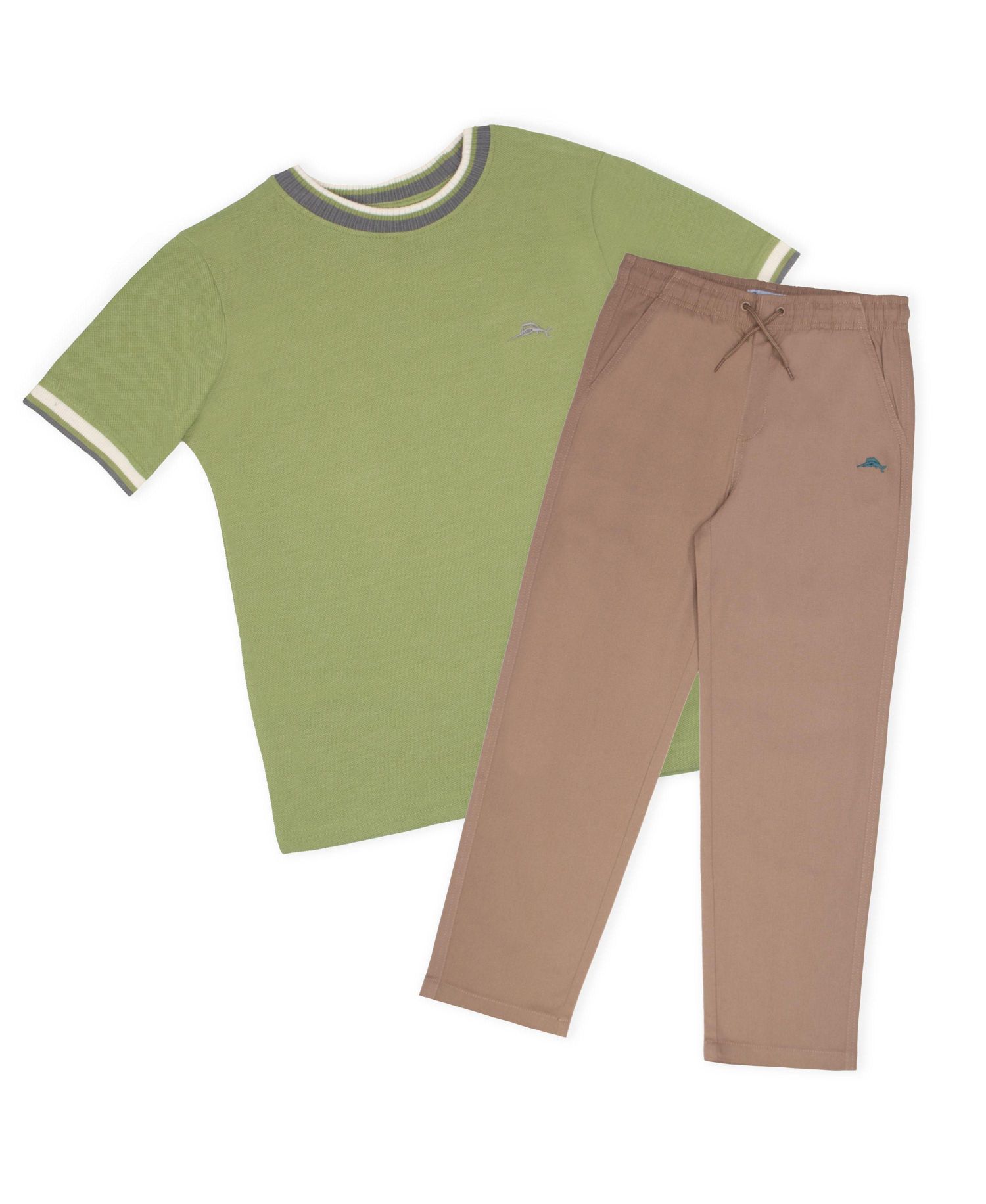Little Boys Crewneck Short Sleeve Casual Elastic 2 Piece Shirt and Pants Set