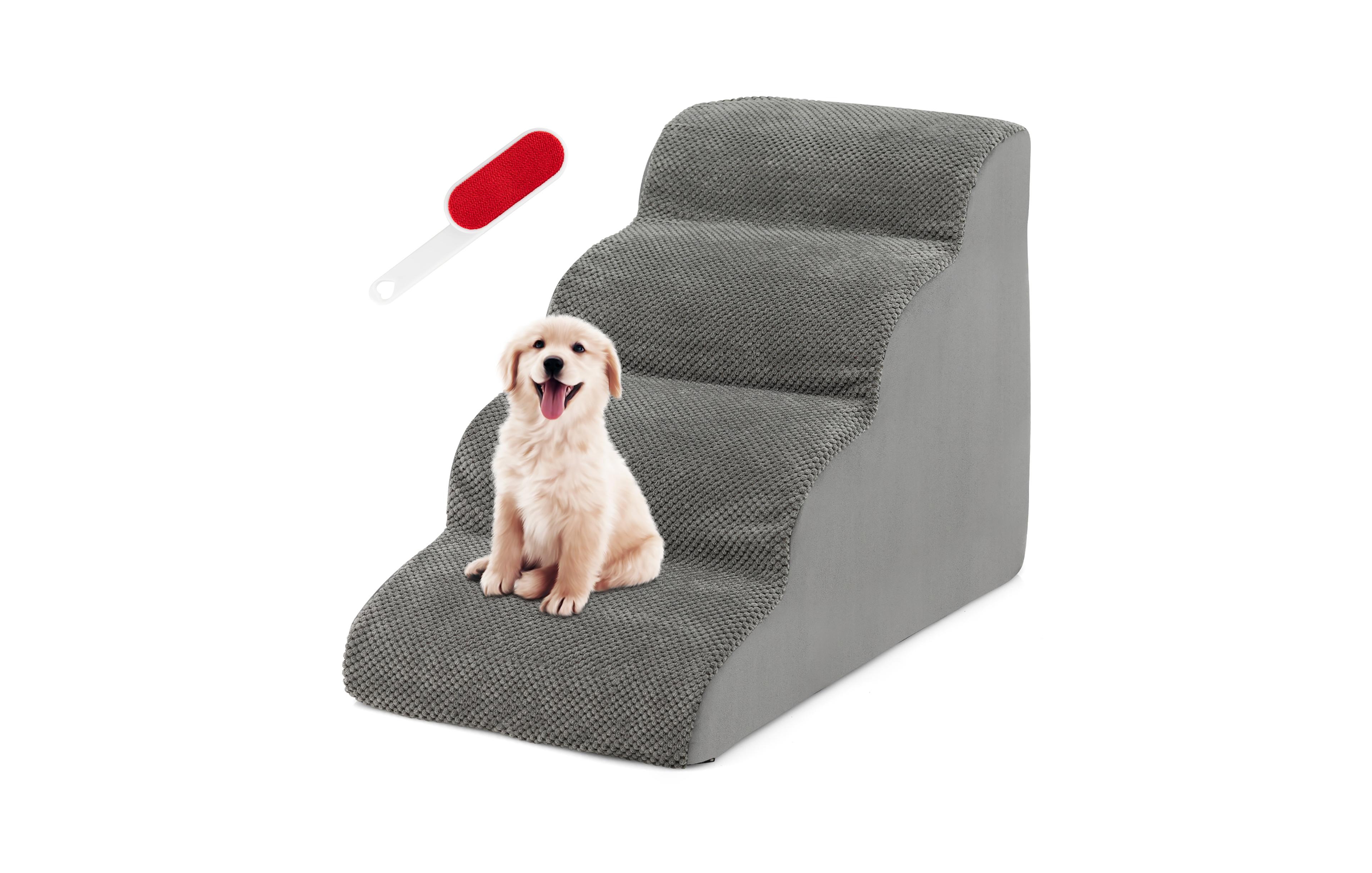 Gymax 4-Tier Foam Dog Ramp Non-Slip Dog Steps Soft Pet Stairs Ladder w/ brush for High Sofa Bed