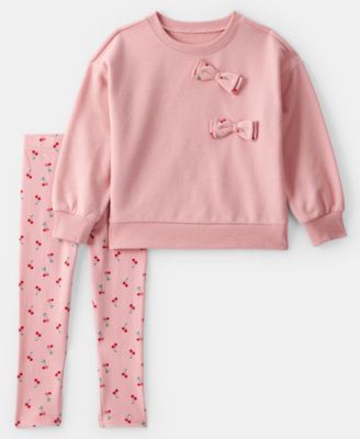 Carter's - Girls Toddler 2T-5T Cherry Bow Long-Sleeve Sweatshirt and Leggings, 2-Piece Set