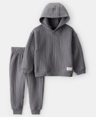 Boys Toddler 2T-5T Ribbed Hoodie and Pants, 2-Piece Set