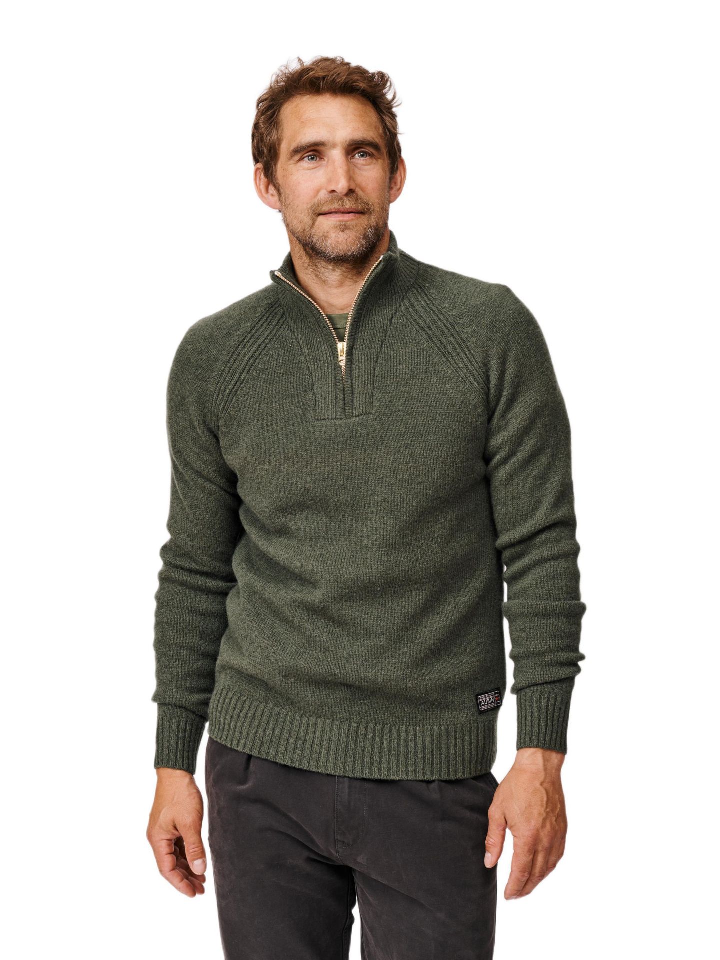 Мужской свитер Aubin Pelham Zip Neck, цвет: Тёмный зелёный — фото 1